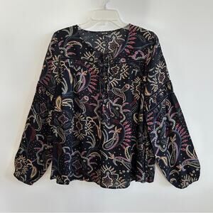Miss Me Black/Multicolor Paisley Floral Long Sleeve Tunic Blouse Size Medium